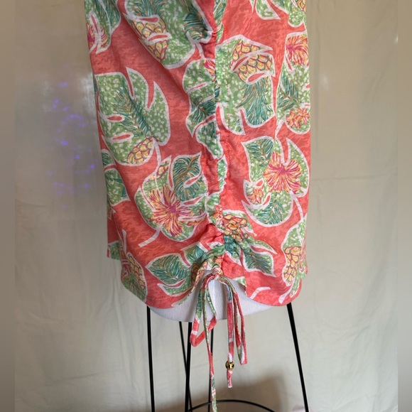 Hearts of Palm tropical print blouse embellished neck coral lime pineapple large - Picture 7 of 16